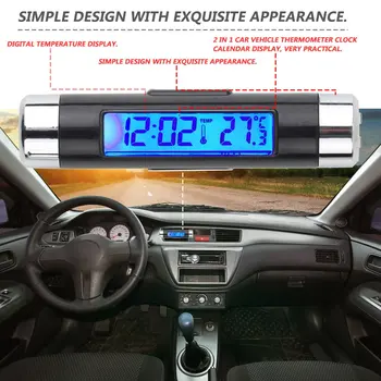 2 in1 Auto Auto LCD Clip-on Digital Apgaismojums Automobiļu Termometrs Pulkstenis Kalendārs 2019 karstā pārdošanas Attēls 2