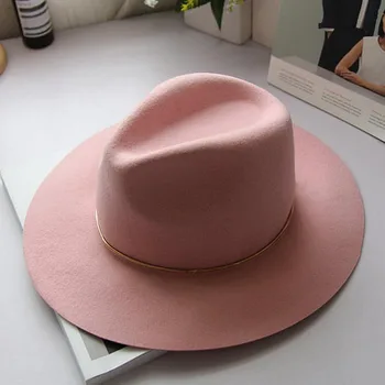 Augstas Kvalitātes Vilnas Fedora Cepures Sievietēm, Vīriešiem Panamas Cepuri Lielām Malām Elegants Sieviešu Uzskatīja, Fedoras Retro Melns Džeza Cepure