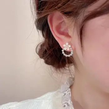 Korejas Earings Modes Rotaslietas Paziņojumu Auskari Rozā Sakura Ziedu Aplis Simulācijas Pērle Apli Stud Auskari Sievietēm