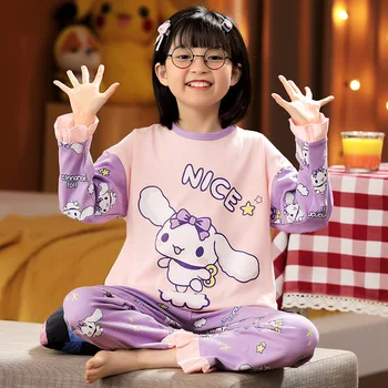 Sanrioed Anime Kuromi Cinnamoroll Mymelody Garām Piedurknēm Bikses Bērniem, Bērnu Pidžamas Meitenēm Mājās Naktsveļu Vecāku Un Bērnu Pidžamas