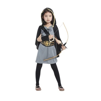Bērnu Bērniem Kapuci Strēlnieks Huntress Kostīms Meitenēm Viduslaiku Bruņinieks Warrior Tērpi Masku Halloween Karnevāls Purima Puse