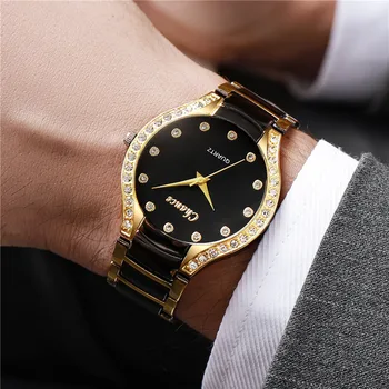 Luksusa Zīmola Golden Modes Vīriešiem Skatīties Kvarca dropshipping Nerūsējošā Tērauda montre homme luxe grande marque наручные часы мужский Attēls 2