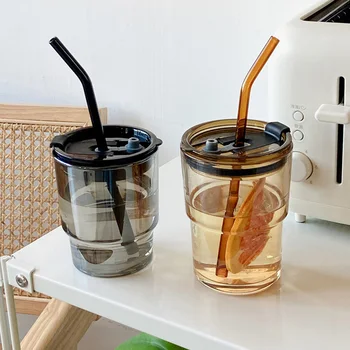 Jauns 350/450ML Ūdens Pudele Ar Salmiņiem Vāku Atkārtoti Drinkware Arhivators Aukstā Brūvēt Kafija, Tējas Dzeršanas Stikla Kauss Vīriešiem Dāvanas