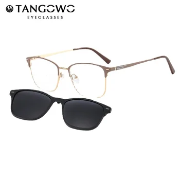 TANGOWO Laukumā 2 1Magnetic Polarizētās Klipu Saulesbrilles Vīriešiem vintage Brilles Rāmi, Optisko Briļļu Receptes glassesT3519