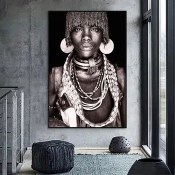 Melnās Āfrikas Sievietēm Cilvēks, Mākslas Plakātu, portrait (Portrets), Eļļas Glezna uz Audekla Plakāti un Izdrukas Sienas Attēlu Dzīvojamā Istaba Skandināvijas