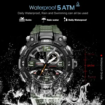 SMAEL Olīvu Zaļā Militārās Sporta Skatīties uz Vīriešiem Gaismas Ūdensizturīgs Ciparu Pulkstenis Chronograph Kvarca Hronometrs Cilvēks часы relogio Attēls 2