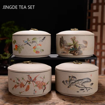 Izsmalcinātu Keramikas Tējas Caddy Portatīvo Noslēgtā Burkā Ceļojumu Tējas Uzglabāšanas Garšvielu Tējas Kastes Kafijas Kannu, Cepumu Tējas Uzglabāšanas Tvertnes