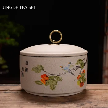Izsmalcinātu Keramikas Tējas Caddy Portatīvo Noslēgtā Burkā Ceļojumu Tējas Uzglabāšanas Garšvielu Tējas Kastes Kafijas Kannu, Cepumu Tējas Uzglabāšanas Tvertnes Attēls 2