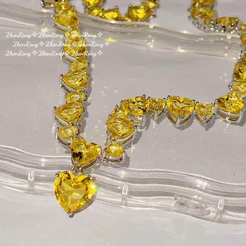 Luksusa Izsmalcinātu Dizainu Sudraba Krāsas Rotas Dāmām Patīk Sirds formas Dzeltenu Kristāla Kaklarotas Labākajiem Pārdevējiem 2022 Produkti Attēls 2