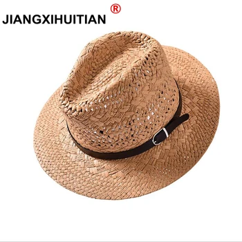 jiangxihuitian Zīmoli 2018 jauno Vasaras Cepures Sievietēm Gadījuma Cietā Salmu Cepure Panama Kovboju Cepures Vīriešiem Dobi No Jostas Beach Saules Cepure