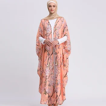 Ir 2021. Jaunu Modes Temperaments 5 Krāsu Persiku Ziedu Šifona Kleita, Jaciņa Musulmaņu Nelegālo Jaciņa Drēbes Abya Islāma Kleitu