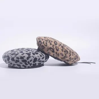 Sieviešu Vintage Stila Leopard Gleznotājs Cepure Apaļa Berete Caps Klp Vilnas Slēpošanas Beanie Galvaskauss, Cepures, Cepure, Rudens, Ziemas Cepures 2019 Attēls 2