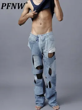 PFNW Tukšums, Sadalīti Caurumi Vintage Jeans Vīriešu Jaunu Jūra Gadījuma Modes Nišu Taisni Avant Garde Džinsa Bikses 12A4449