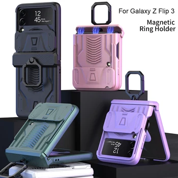 Ar Push Logu Kameras Aizsargs Case For Samsung Galaxy Z Flip 3 Triecienizturīgs Telefona Vāciņš Z Flip 4 3 5G Gadījumā Magnētisko Atslēgu Gredzens