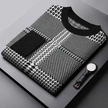 Augstas kvalitātes Džemperis Apaļu Kakla Džemperis Tendence Zīmola Pleds Vilnas Apģērbs Vīriešu Ziemas Jauno korejas Modes garām Piedurknēm 2022 Jaunas