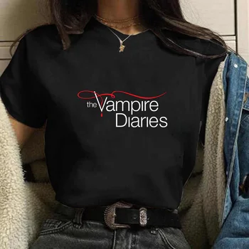 Vampire Diaries Kokvilnas Sieviešu Meitenes Gadījuma Harajuku T-krekls O-veida kakla Īsām Piedurknēm Streetwear Dāmas Grafiskais Vasaras Sieviešu T-krekls