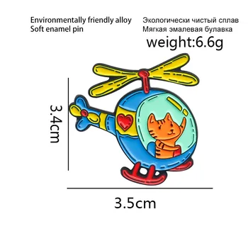 Radošā Karikatūra Kaķis Braukšanas Hexin Helikopteru Beckoning Uz Zemes Sakausējuma Broša Ins Moderns Modes Visas spēles Žetons Piederumi Attēls 2