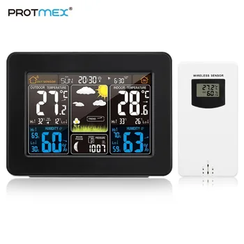 Protmex PT3365 Digitālā Krāsu Prognozē Meteoroloģisko Staciju ar Trauksmes un Temperatūra/Mitrums/Barometrs/Signalizācija/Mēness Fāzes/Pulkstenis