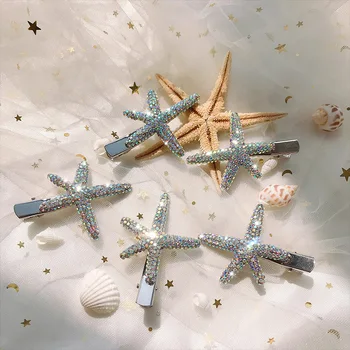 Jaunu Full Crystal Rhinestone Starfish Matu Spraudes Modes Metāla Matadatas Matu Aksesuāri, Sieviešu Matu Rotas Līgavai Galvassegu Attēls 2