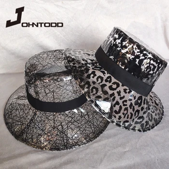 Sieviešu Cepure 2020. Gada Vasaras Ūdensnecaurlaidīgs Cepuri Elegants Mīksta Plastmasas Caurspīdīgs Kapuci saulessarga Cepure PVC Caurspīdīga Leopards Drukāt Cepure