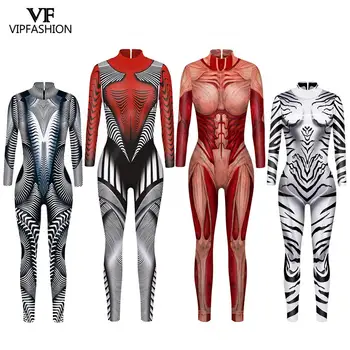 VIP Jauno MODES Halloween Sieviešu Cosplay Kostīmu Zentai Spandex Likra 3D Iespiesti Skelets Sieviešu Tērpu Modes Tērpiem Jumpsuits