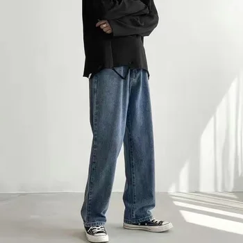 2022. Gada Rudenī Jaunu Streetwear Baggy Džinsi Vīriešu Korejas Modes Zaudēt Taisni Plaša Kāju Bikses Vīriešu Zīmolu Apģērbu Melns Gaiši Zils