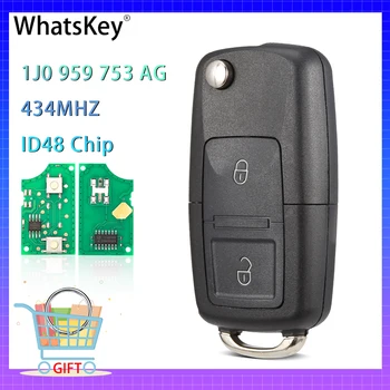 WhatsKey Tālvadības Auto Atslēgu 434Mhz ID48 Par Volkswagen VW Beetle Bora Passat Golf, Polo Transporter 1J0959753AG Par Skoda Sēdvietu