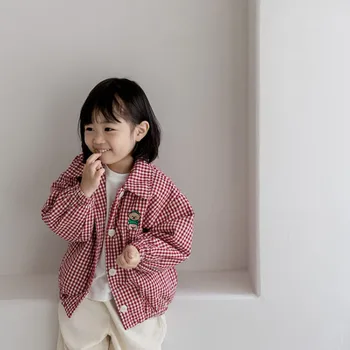 Pavasara Rudens Zēnu un Meiteņu Mētelis korejiešu Bērnu Klasisko Mazo Režģi Lāču Uzlīmēts Audums Izšūts Atloks Plānas Jakas 2022 Jaunas