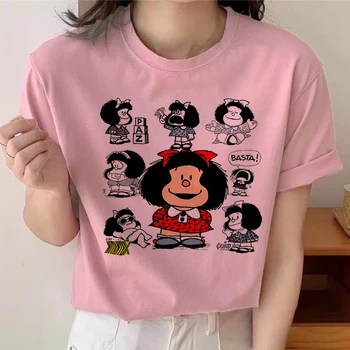 Vasaras Harajuku T-krekls Kawaii Mafalda Vēstuli Drukāt Grafiskā Topi Tee Īsām Piedurknēm Manga Multfilma Sieviešu T Femme Lielgabarīta