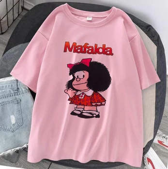 Vasaras Harajuku T-krekls Kawaii Mafalda Vēstuli Drukāt Grafiskā Topi Tee Īsām Piedurknēm Manga Multfilma Sieviešu T Femme Lielgabarīta Attēls 2