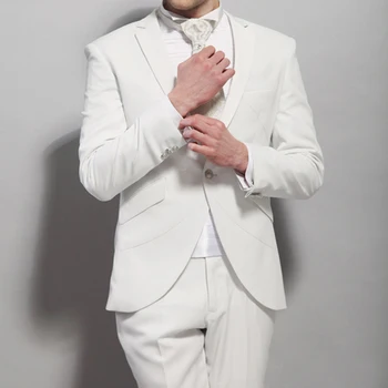 Baltā Kāzu Līgavainis Tuxedos par Draugu 2 gabals Slim fit Vīriešu Uzvalki, Komplekts Jaka ar Bikses 2022 Cilvēku Modes Apģērbu
