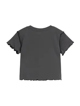 Streetwear 2022 Vasaras Sieviešu T Krekls ar Īsām Piedurknēm Slim Crewneck Pulovers Lakrosa Sieviešu Atšķirīgās Dizaina E-Meitene Crop Topi Attēls 2