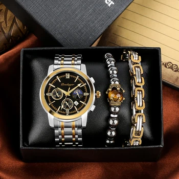 Luksusa Vīriešiem Skatīties Biznesa Kvarca Rokas pulksteni Gaismas Ūdensizturīgs Dāvana Draugs ar Modes Aproču Komplekts Reloj Hombre