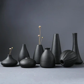 2022 Jaunas Melnās Keramikas Maza Vāze Mājas Apdare Amatniecības Galda Rotājumu Vienkāršība Japāņu stila Apdare
