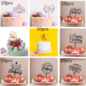 10 Gab. Akrila Happy Birthday Cake Topper Zelta Sirds Formas Kāzu Kūka Toppers Rotājumus Bērniem Dzimšanas Dienas Kūka Piederumi