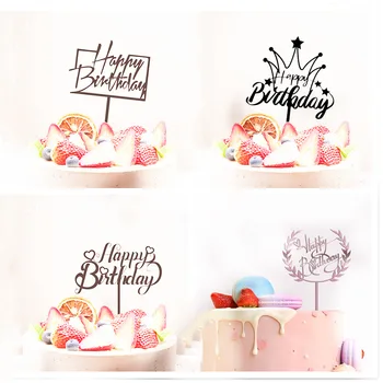 10 Gab. Akrila Happy Birthday Cake Topper Zelta Sirds Formas Kāzu Kūka Toppers Rotājumus Bērniem Dzimšanas Dienas Kūka Piederumi Attēls 2