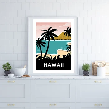 Retro Plakātu, Havaju salās, Kalifornijā Byron Bay Ceļojumu Kanvas Glezna Beach Sienas, Mākslas Plakāti un Izdrukāt uz Dzīvojamās Istabas Sienas Dekors Attēls 2