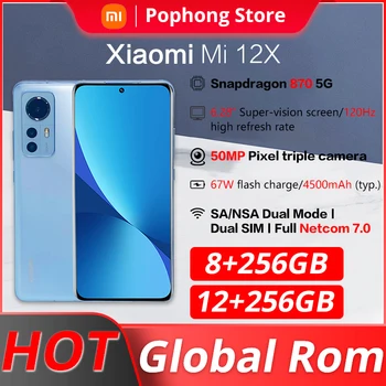 Pasaules Rom Xiaomi Mi 12X 8/12 GB un 256 gb 5G MobilePhone 6.28 collu 120Hz Izliektu AMOLED ekrānu, Snapdragon 870 Octa Core 67W Maksas