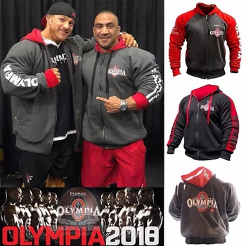 2018 OLYMPIA Mens rāvējslēdzēju Hoodies Modes Gadījuma vīriešu sporta zāles fitnesa Kultūrisms kokvilnas sporta Krekls sporta apģērbu Zīmolu top coat