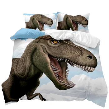 Jurassic Dinozauru Sega Sedz Tyrannosaurus Rex Mežonīgs Radības Plēsoņām Gultas Komplekts Pilns Karaliene, Karalis Poliestera Sega Vāciņu