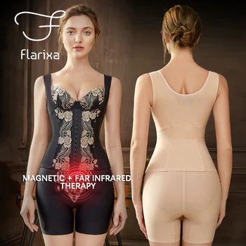 Flarixa Plus Lieluma Izšūti Ķermeņa Shapers Sieviešu Bodysuit Vēders Kontroles Shapewear Augsts Viduklis, Plakans Vēders Bikses Slim Korsete M-XXXL
