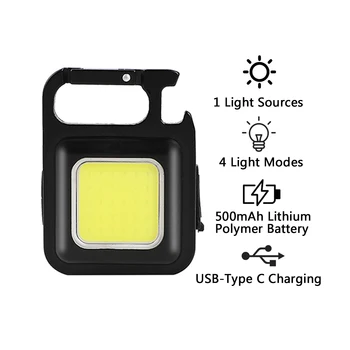 4 Režīmā Portatīvie Mini COB Keychain Lukturīti, USB Uzlāde, Āra Avārijas Remonta Darbi Gaismas Nakts Kabatas Lukturi Kempings Laternas