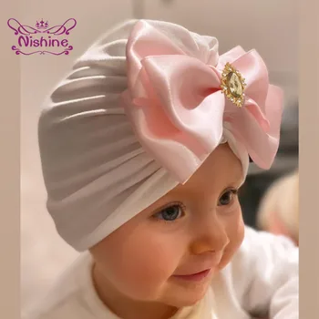 Nishine Modes Satīna Bowknot Bērnu Cepures Spīd Rhinestone Loki Toddler Klp Apģērbu Apdare, Zīdaiņu Piederumi Dzimšanas Dienas Dāvana