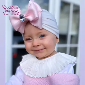 Nishine Modes Satīna Bowknot Bērnu Cepures Spīd Rhinestone Loki Toddler Klp Apģērbu Apdare, Zīdaiņu Piederumi Dzimšanas Dienas Dāvana Attēls 2