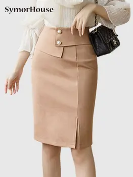 Modes Biroja Lady Paketes Hip Svārki Sievietēm, Augsts Viduklis pusgarās Melnu Zīmuli Svārki Stiept faldas jupe 2022