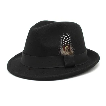 Whinter Vilnas Vintage Trilby Jutos Fedora Cepuri ar Spalvu Sievietes Vīrieši Baznīcas Cepures Platām Malām, Vīriešu, Sieviešu Rudens Džeza Vāciņi