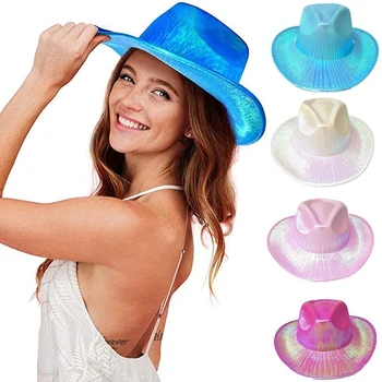 Smieklīgi Puse Kovboju Cepures Sievietēm Cowgirl Kostīms, Cepure, Space Cowboy Hologrāfiskā Rave Cepuri Rodeo Wild West
