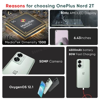OnePlus Nord 2T Globālo Versiju, MTK Dimensity 1300 5G Viedtālruņu 8GB 128GB Mobilo Telefonu 80W Ātrās Uzlādes 90Hz AMOLED 50MP Kamera Attēls 2