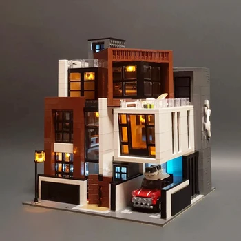 Ekspertu Moderna Villa Ķieģeļu Bankas Kafejnīca Stūra Modelis Km Moduļu Māju Celtniecības Bloki Rotaļlietas Pet Grāmatu Veikals Rātsnams
