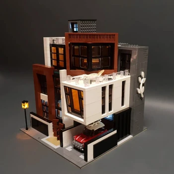Ekspertu Moderna Villa Ķieģeļu Bankas Kafejnīca Stūra Modelis Km Moduļu Māju Celtniecības Bloki Rotaļlietas Pet Grāmatu Veikals Rātsnams Attēls 2